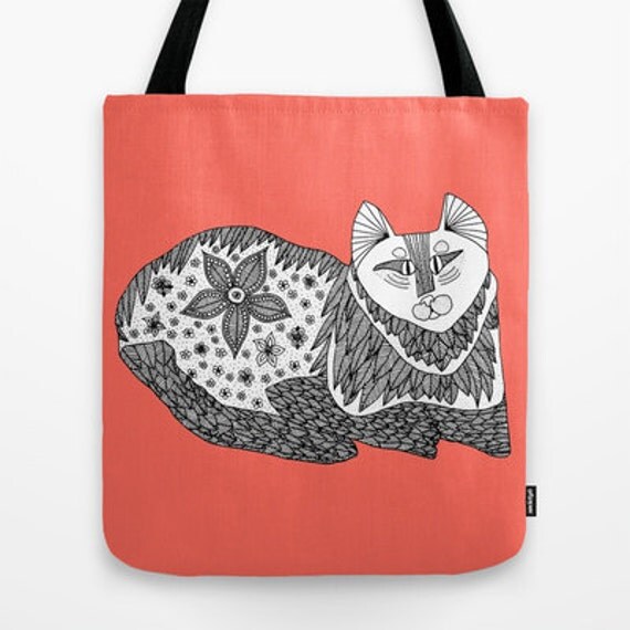 Salmon Cat Tote Bag - Double Sided Tote - Beach Bag, Yoga Bag ...