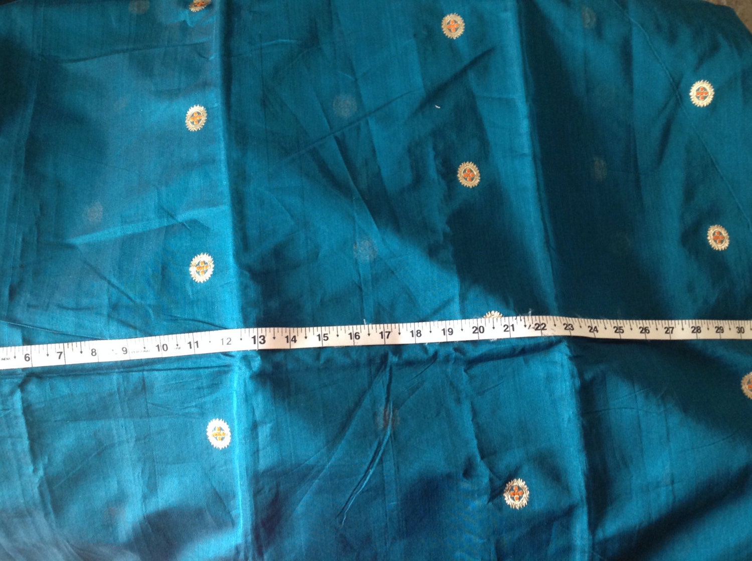 Peacock Blue Cotton Silk Blend Chanderi Silk by theDelhiStore