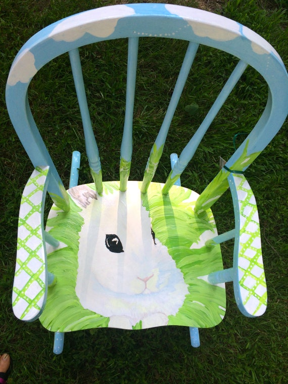 Hand Painted Bunny Rabbit Rocking Chair