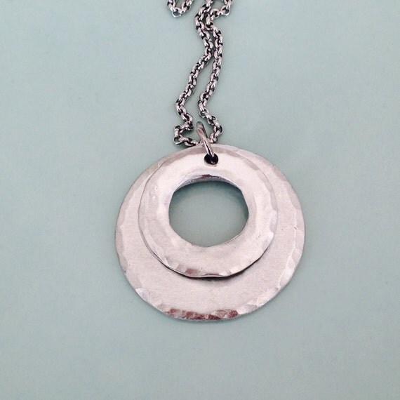 Hammered Double Washer Pewter Necklace | Simple Jewelry | Organic ...
