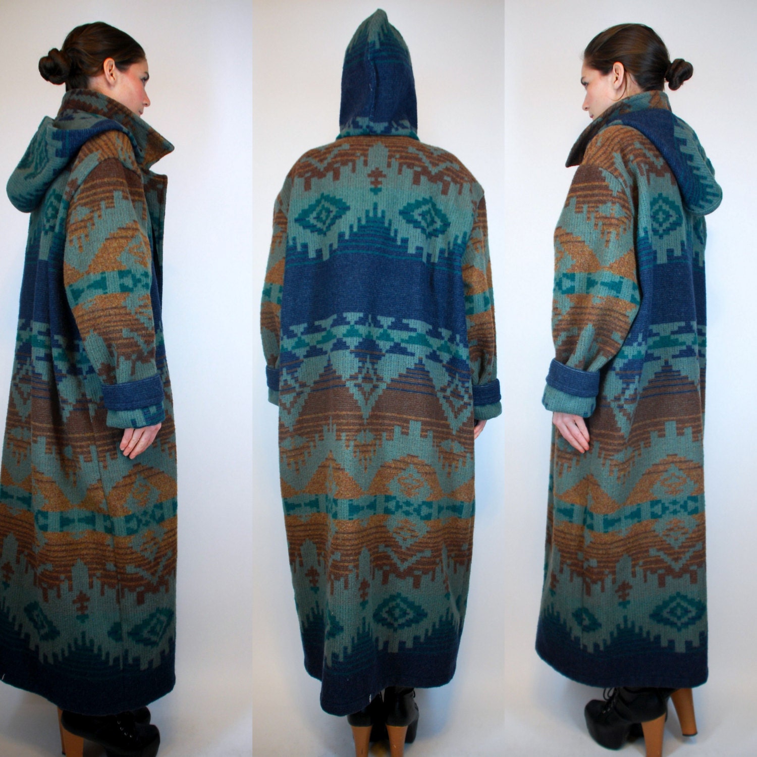 WOOLRICH Southwestern Indian Blanket Maxi Coat. Bohemian