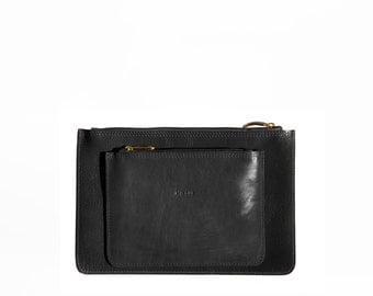 Set of 2 // Black Small Clutches, Leather purses