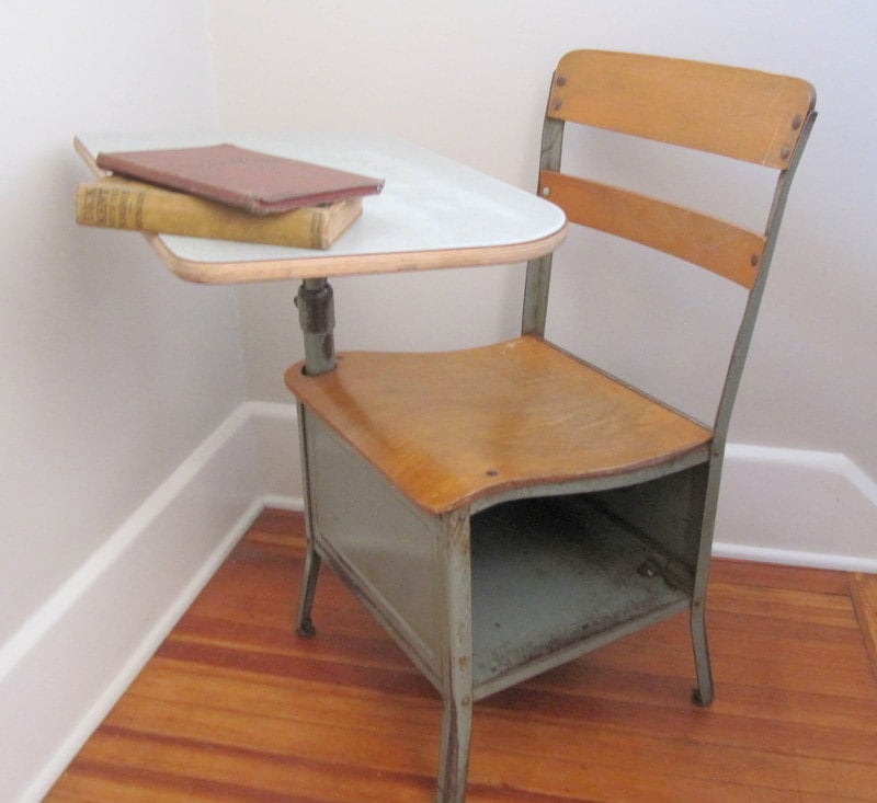 Vintage School Desk Metal Adult Sized 17 Large