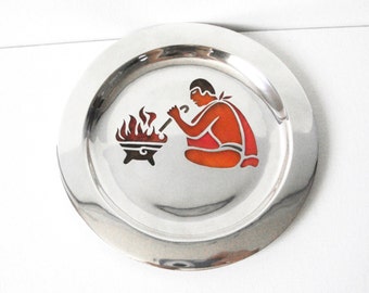 Los Castillos Aztec Plique A Jour sterling silver dish