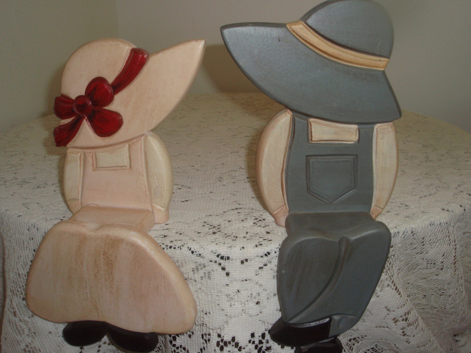 Wood boy and girl country shelf sitters by SocialmarysTreasures
