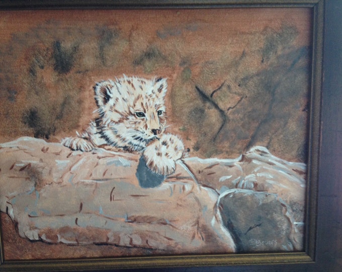 Baby Leopard - Taking it Easy - Acrylic painting on canvas - 14 x 14 wood frame