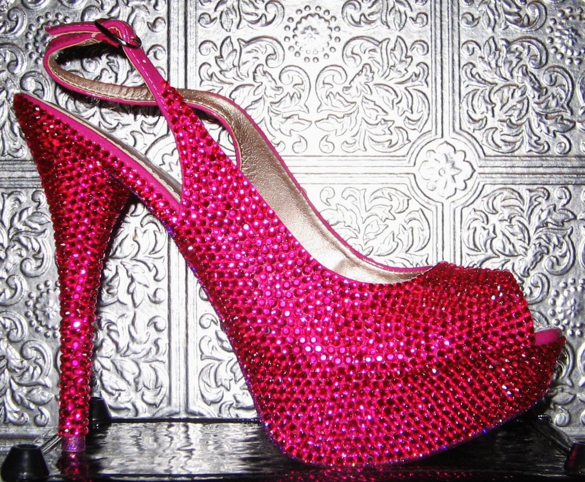 slingback open toe platform heels with crystal rhinestones and