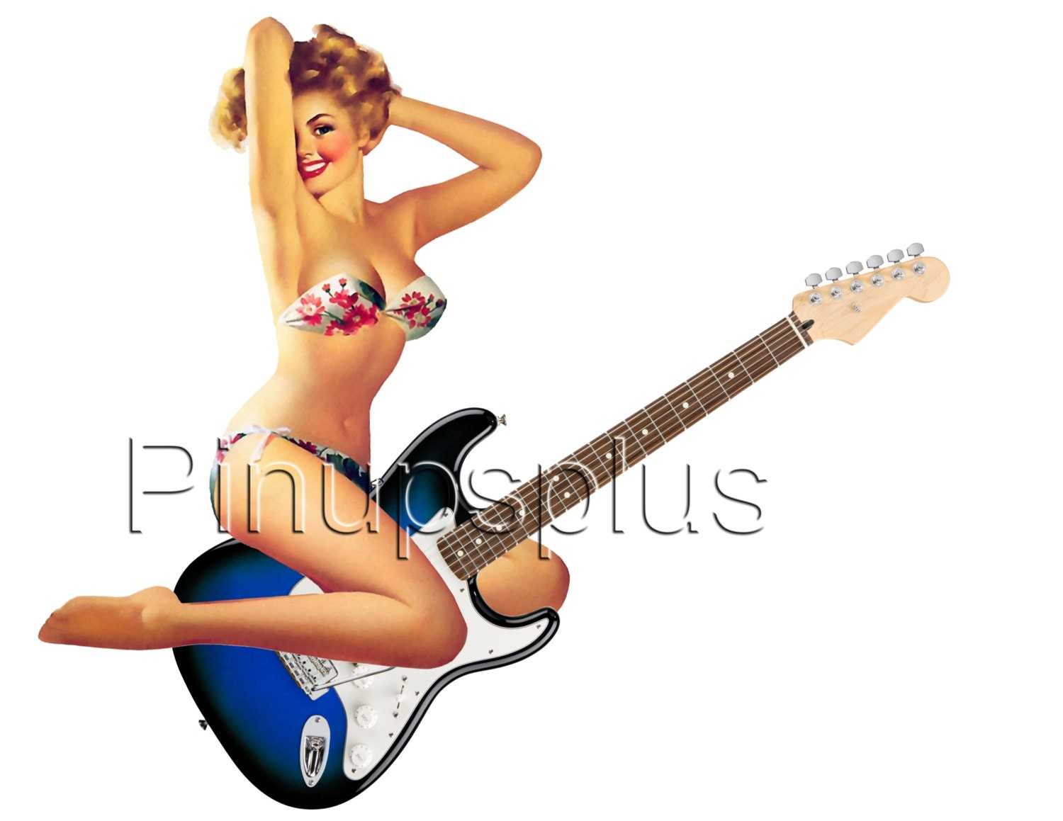 Sexy Retro Pinup Waterslide Decal For Guitars Flying By