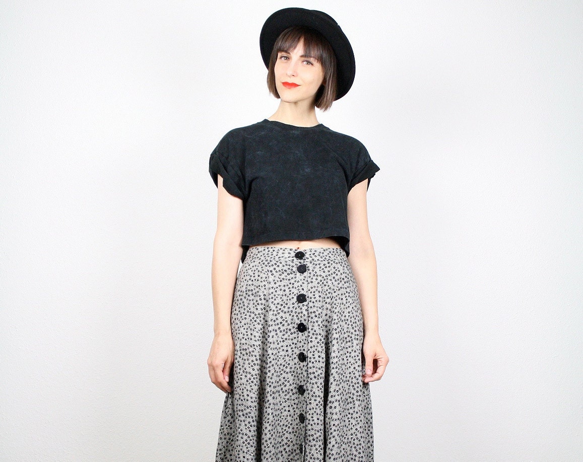 Vintage 90s Skirt Black White Midi Skirt 1990s Skirt Maxi