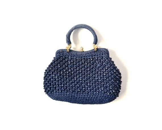 Navy Blue Purse  50s Straw Purse  Blue Straw Bag  1960s Women Bags ...