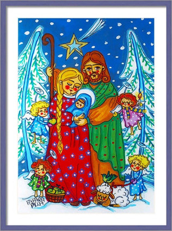 Holy Family print Nativity painting Nativity scene Folk art