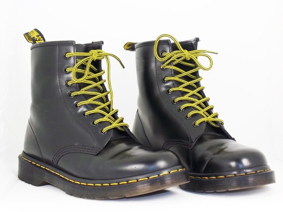 Doc Marten Mens size 10 Black Boots yellow laces by RubesRelics