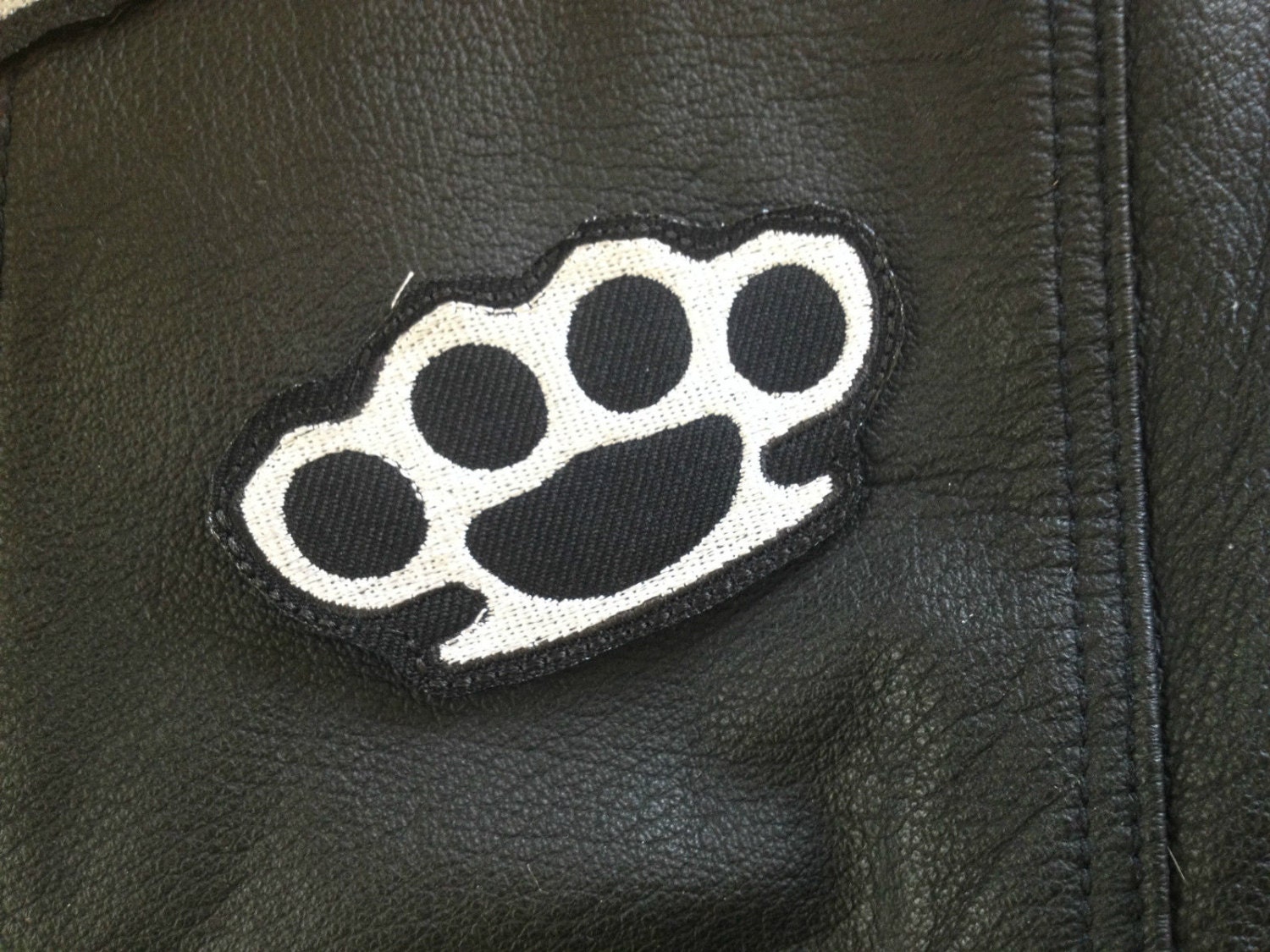 Brass Knuckles Sew On Black and White Custom Patch Motorcycle