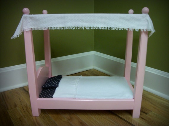 Canopy Doll Bed fits American Girl Doll painted pink by Clemswshop