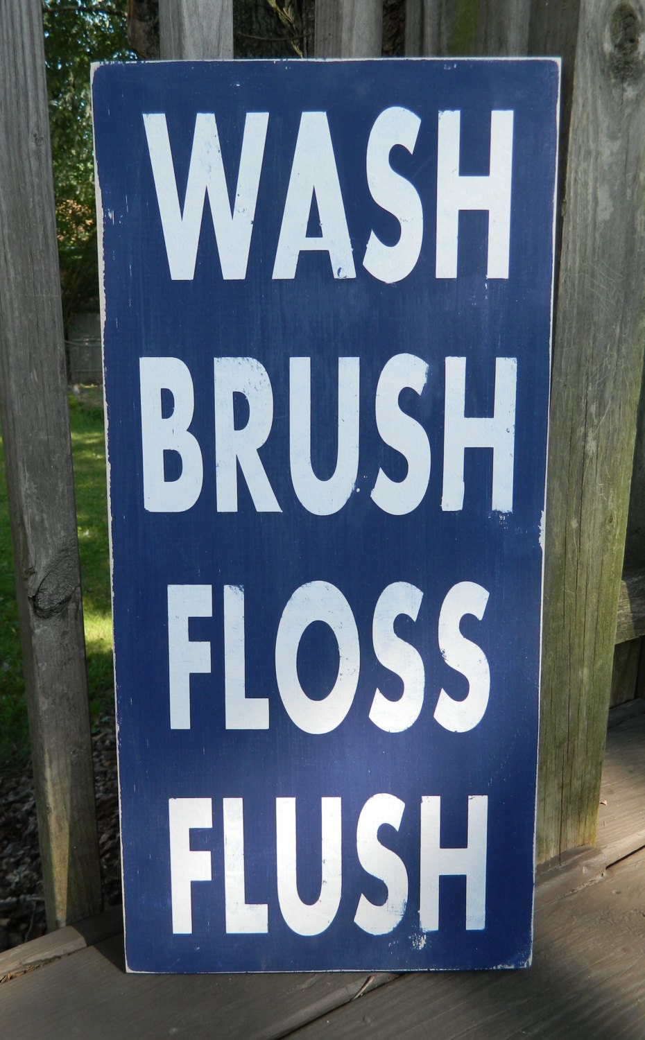 Wash Brush Floss Flush Bathroom Sign by fromalittlebirdie
