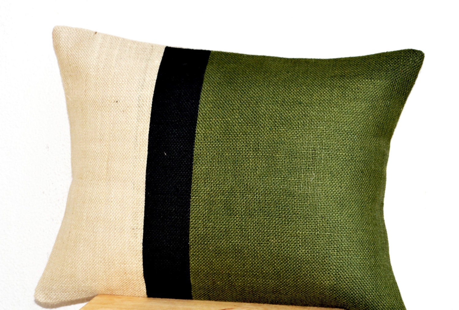 Green Lumbar Pillow Burlap Pillow color block by AmoreBeaute