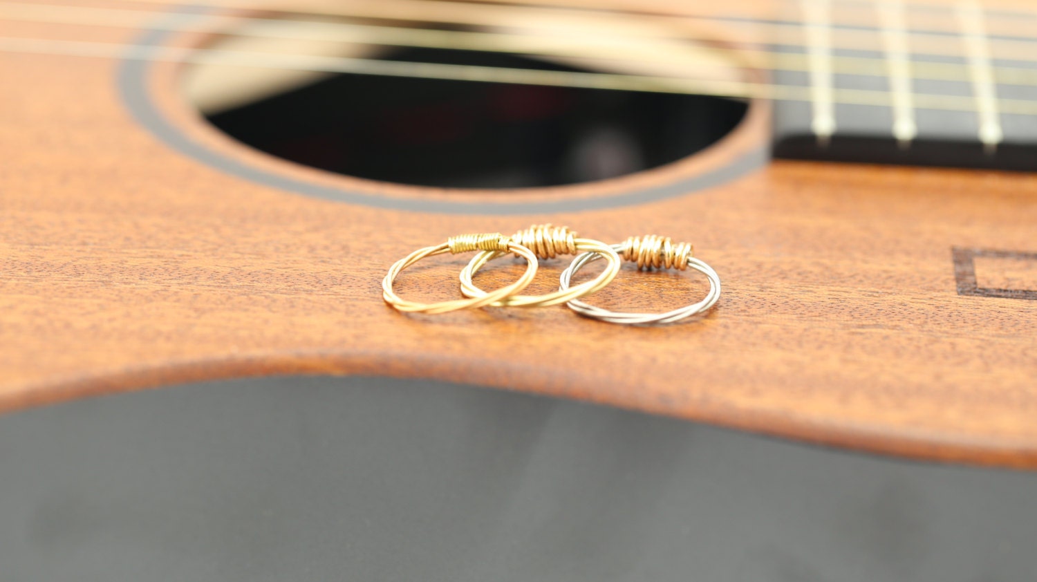 Upcycled Guitar String Rings Gold Bronze or Silver Great
