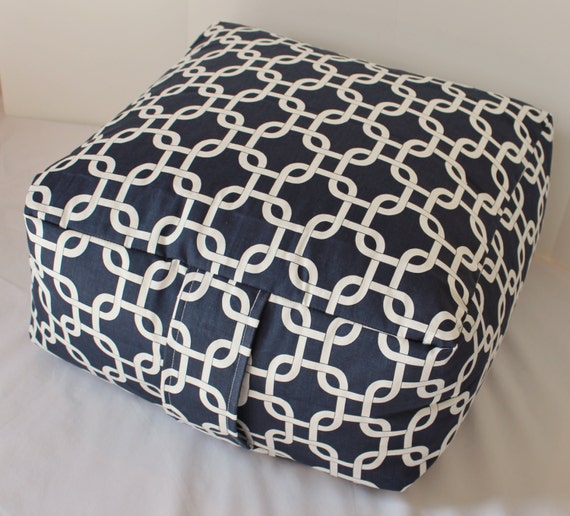 Navy Blue & White Geometric Floor Pouf Pillow Cushion by Henhat