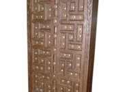 Antique Indian Doors Armoire Hand Carved Cabinet Teak Wood Rustic Furniture