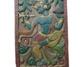 Indian Antique doors Dancing Radha Krishna panel Wall Hanging Sculpture 72 X 36 Inches