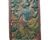 Indian Anique Wall Panel Krishna Wooden Handmade Art Decor