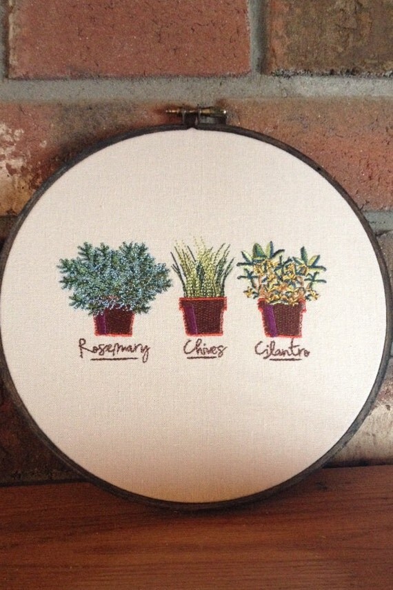 Items similar to Herbs Embroidery Hoop Art Garden Decor, Rosemary