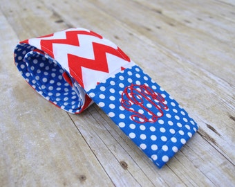 Monogrammed chevron camera strap cover (royal blue/red)