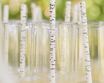 75 Birch Paper Straws - Party and Wedding Straws - Rustic Wedding
