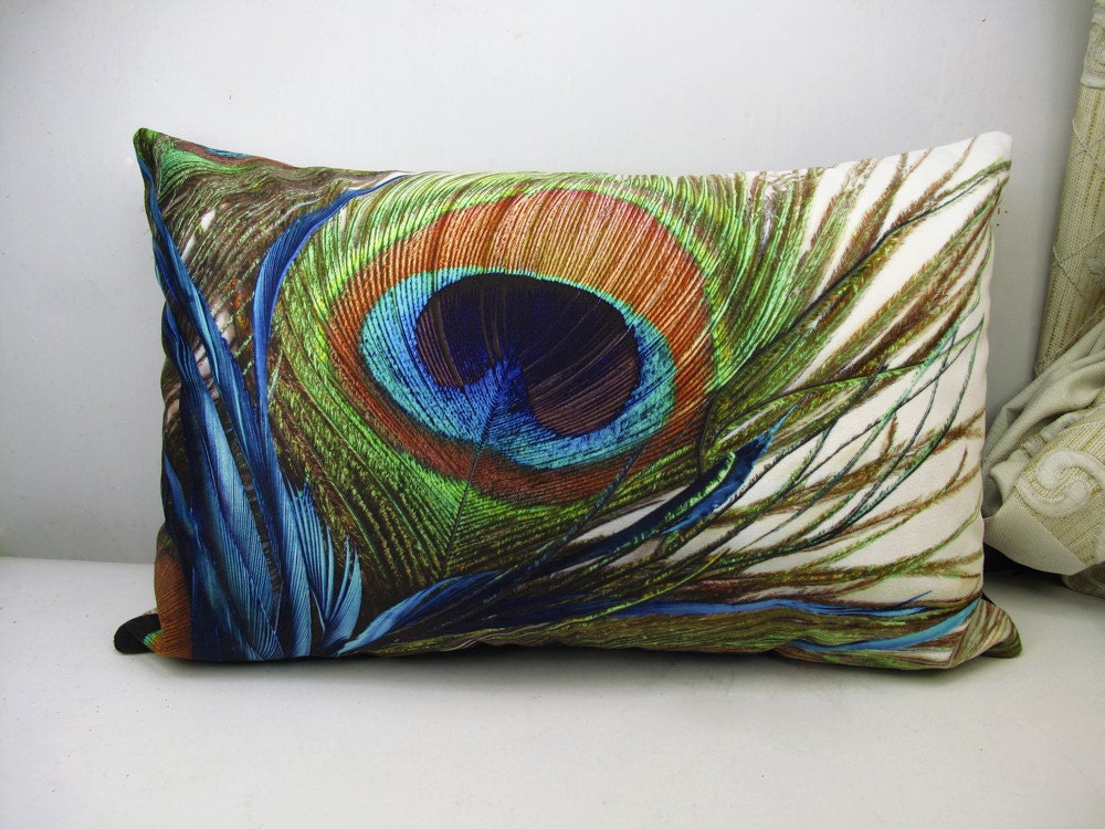 PROMOTION Velvet Pillow Cover Peacock feather pillowcase