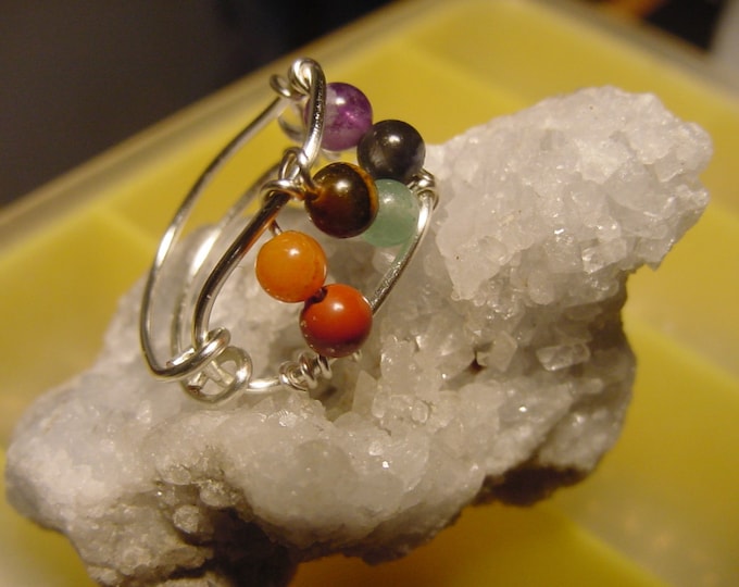 Chakra Ring, Semi Precious Stones, Wire Wrapped Silver, Harmonize, Reiki Jewelry, Chakra Jewelry, Healing Jewellery, Spiritual