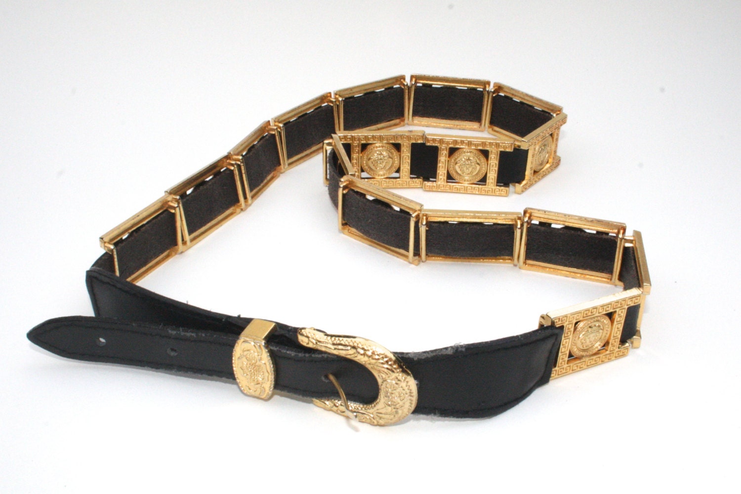 Vintage Classic 80s Versace Medusa Belt Gold & Black Leather
