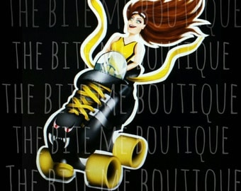 Driving Miss Derby, 5.5" Roller Derby Printed Vinyl Sticker