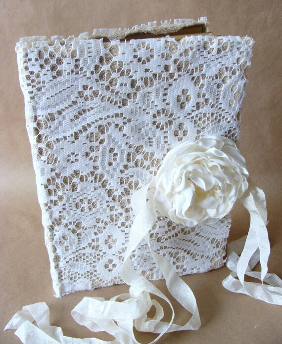 Shabby Lace Journal Diary Notebook Guestbook Handmade Satin