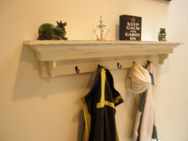 Coat Hook Shelf in Antique White Entryway Shelf with Hooks