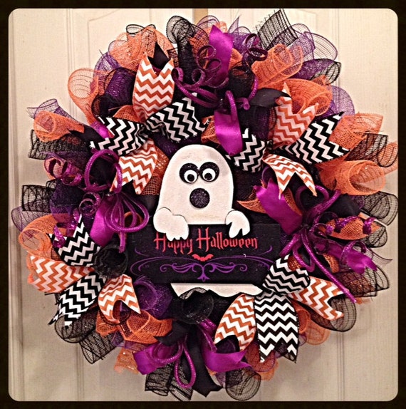 Happy Halloween Ghost Deco Mesh Wreath/Halloween