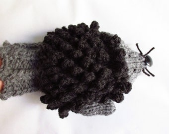 hedgehog mittens, animal mittens, gloves, women gloves, women mittens, winter gloves, college student gift, fingerless mittens,bike mittens