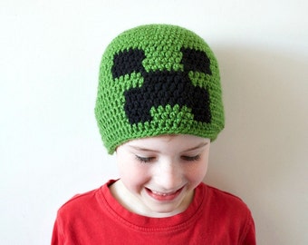 Kids Winter Hat Kids Creeper Hat - Kids Minecraft Hat - Kids Creeper Beanie - Crochet Minecraft Hat - Kids Minecraft Creeper Fun Gift