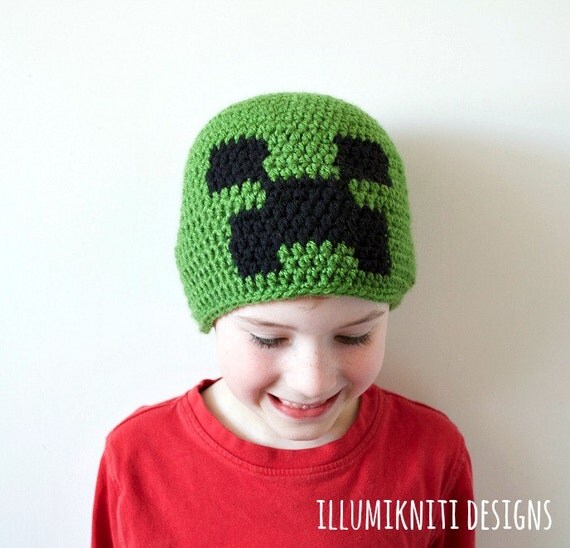 crochet creeper pattern hat Hat, Hat, Children's , Beanie, Winter Kids Crochet Minecraft Creeper