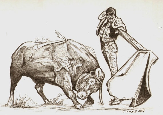 Items similar to Original Matador, bull, Mexican drawing on Etsy