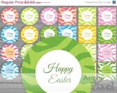 ON SALE 50 % OFF Happy Easter, zebra round tag, 2 1/2 in, square tag, printable, party circles, cupcake toppers, spring colors, instant down Il_170x135