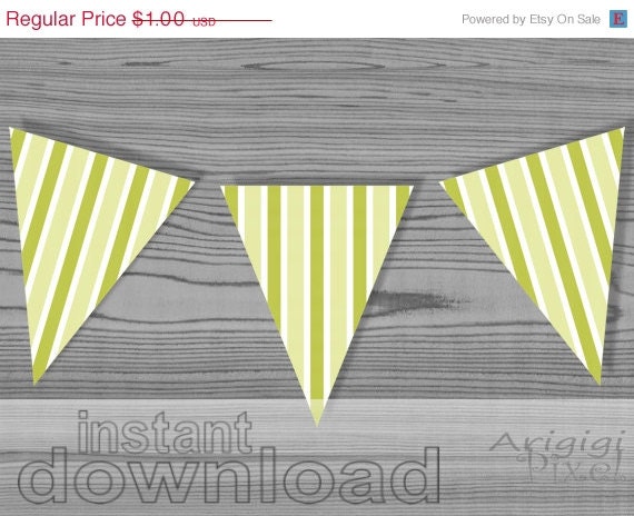 WEEKEND SALE 50% OFF Printable party decorative banner,summer colors, green, striped, party pennant, instant download Pdf file Il_570xn