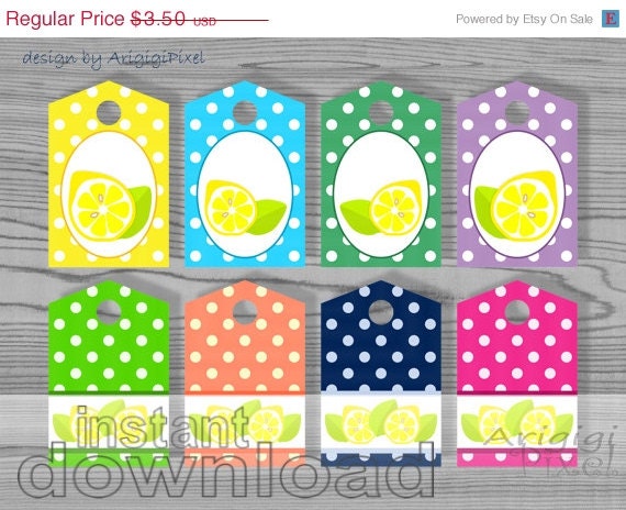 ON SALE 50 % OFF lemon polka dot gift tag, printable, double sided, home made gift , label, jar tag, canning tag, instant download Il_570xn