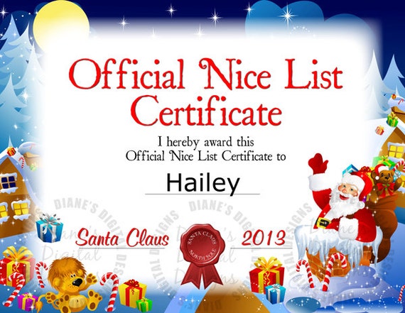 Personalized Nice List Certificate From by DianesDigitalDesigns