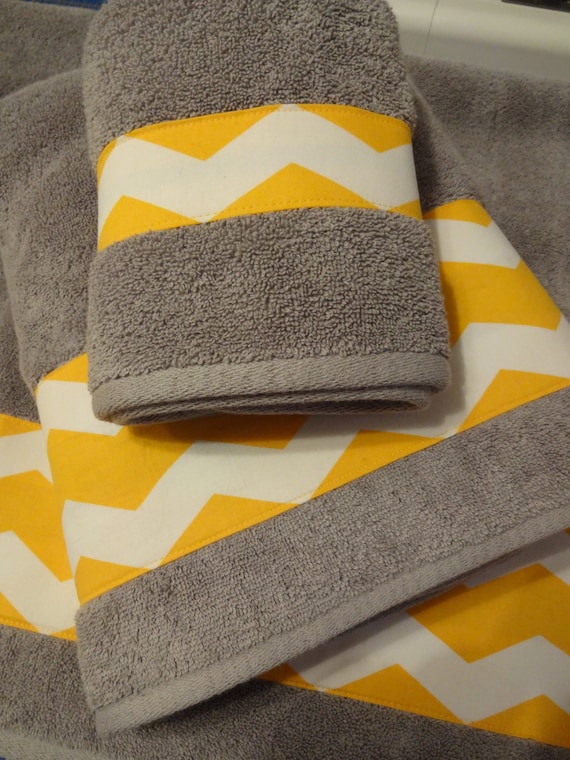 You Pick Size grey towel grey chevron yellow chevron