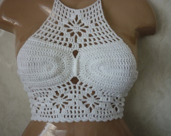 crochet pattern halter top lace Crochet white, top, crochet top halter crochet bikini tank top,