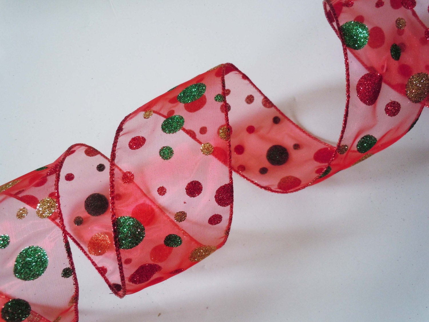 wired Christmas ribbon decor sheer ribbon by AllRibbonsAndThings