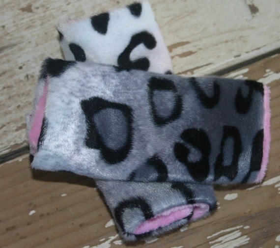 snow Leopard print with baby pink minky Car seat strap covers