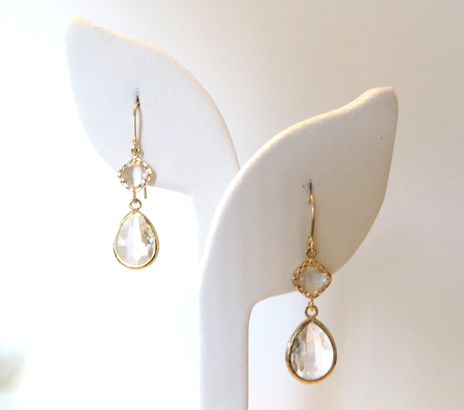 Clear Crystal Earrings Gold Earrings Simple by LoveShineBridal