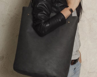 Shopper bag graphite dark grey blazed tote bag shoulder oversized extra large big school laptop market everyday vegan faux leather pockets