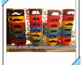 Stackable Mustache Mug Set - Stacking Mugs-Mustaches- Father's Day gifts- mustache mug- gift set- coffee mug gift set- mustache mugs- gifts